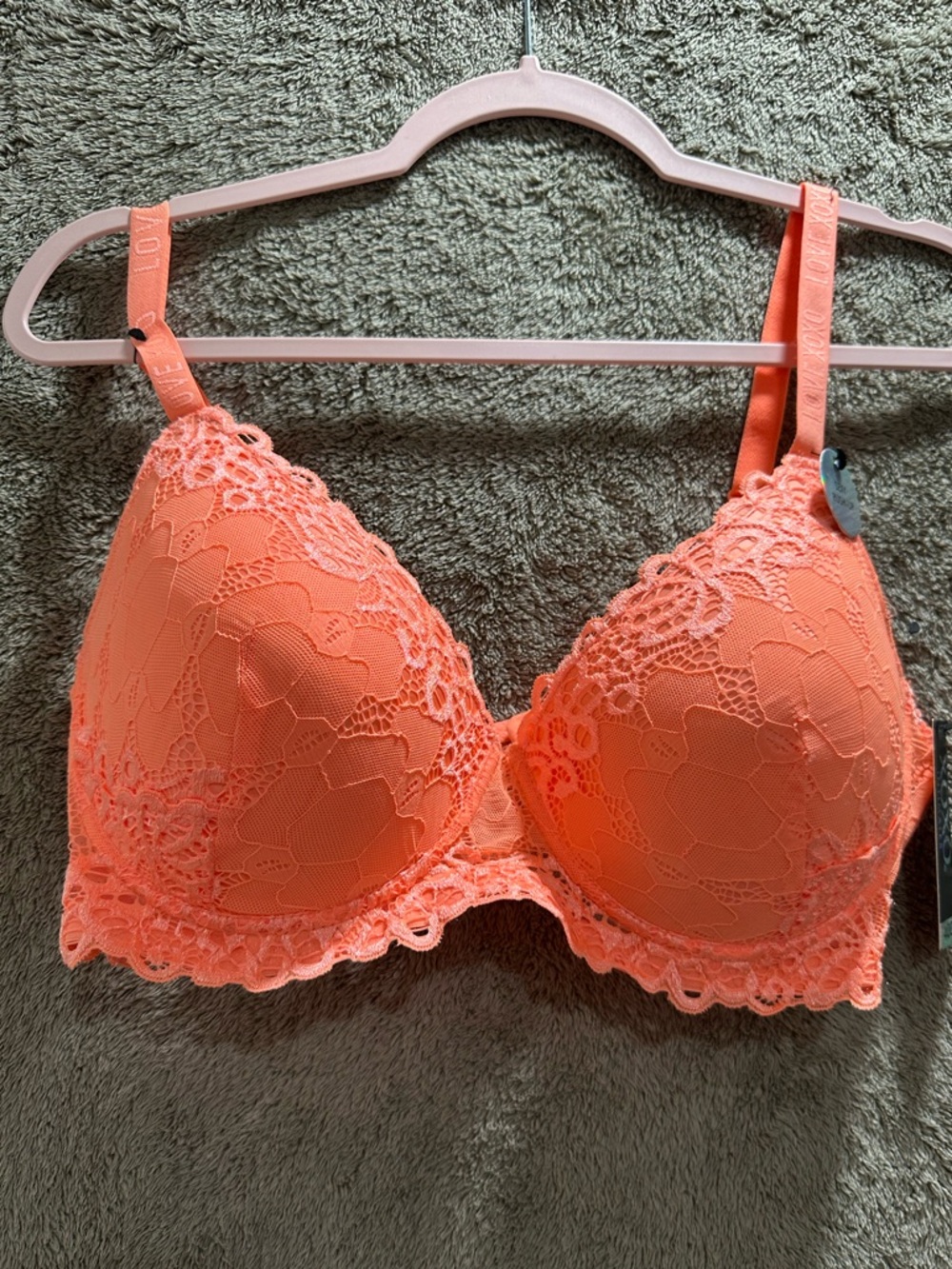 XOXO Lace Push-Up Bra - Coral Orange